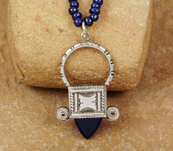 Tuareg Kreuz - Ingal blau - Silber Tuaregschmuck